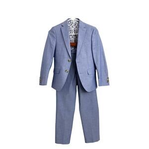 Class Club Chambray Blue Floral Lined Suit Size Youth Dress Pant's 8 Jacket 10